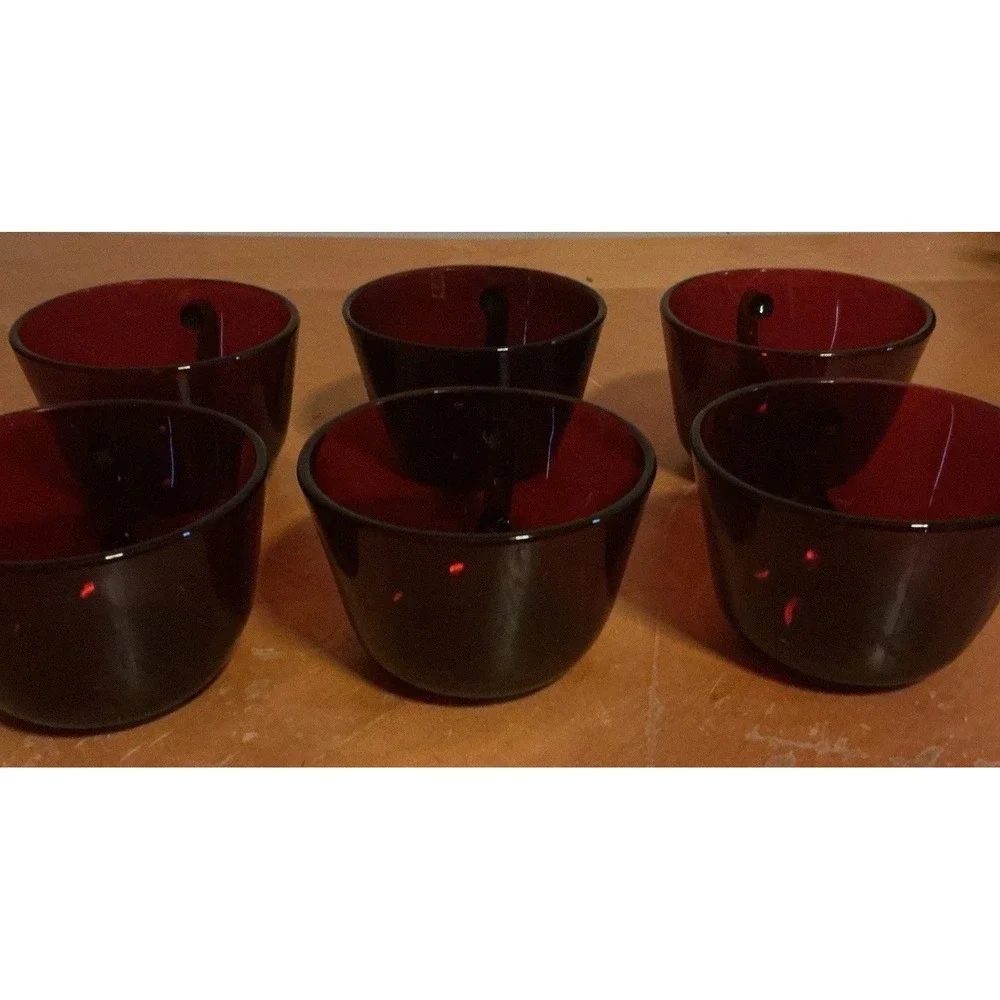 Set of 6 Depression Ruby‎ Red Anchor Hocking Glass Coffee/Tea Cups